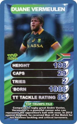 2015-16 Top Trumps World Rugby Stars #NNO Duane Vermeulen Front